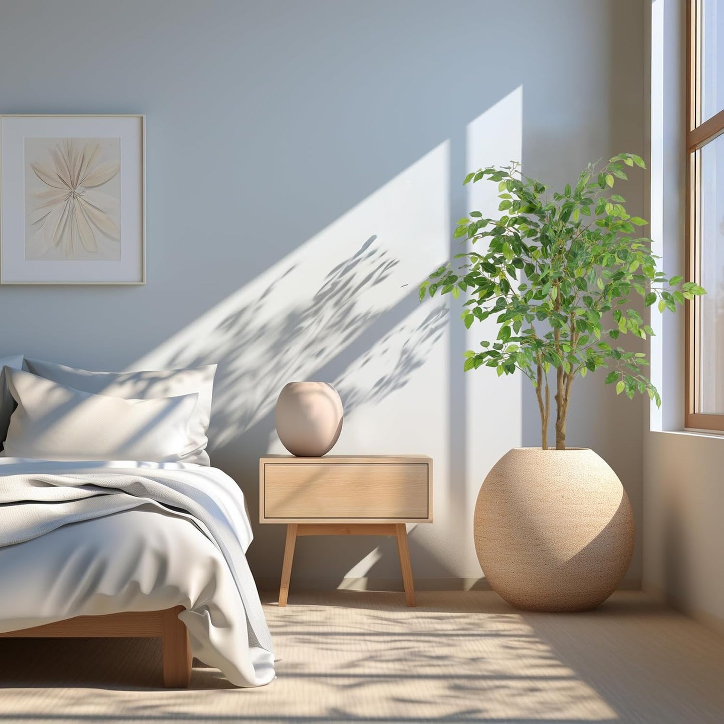 Tall UV Resistant Ficus Tree Artificial，4ft(48in) Faux Ficus Tree with Realistic Smooth and Shiny Leaves， Fake Trees Indoor Outdoor for Home Office Living Room Bedroom Foyer Porch Decor.