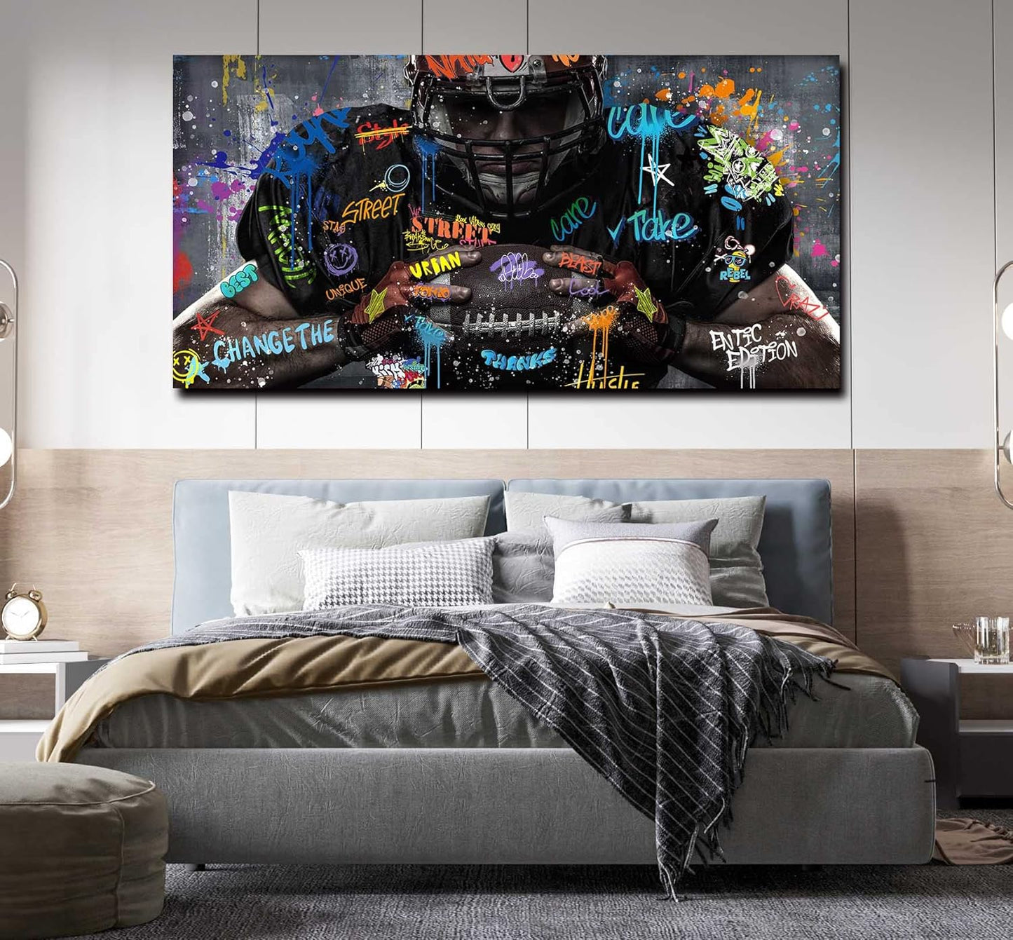 JKWALL77 Graffiti Wall-Art for Living Room Large Size - Wall Decor for Men - Rugby Ball Sports Posters Ready to Hang Size 59" x 29"