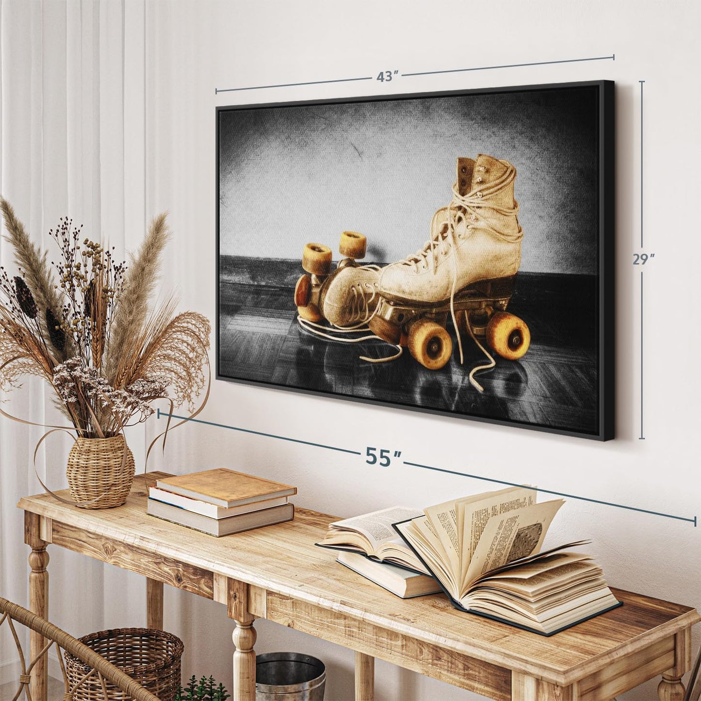 ElephantStock Vintage Skates Pop Wall Art - Horizontal Framed Canvas - 1-Piece Living Room Wall Decor - Sport Photography Canvas Print - Beige and Black Decor for Wall - 43" X 29"