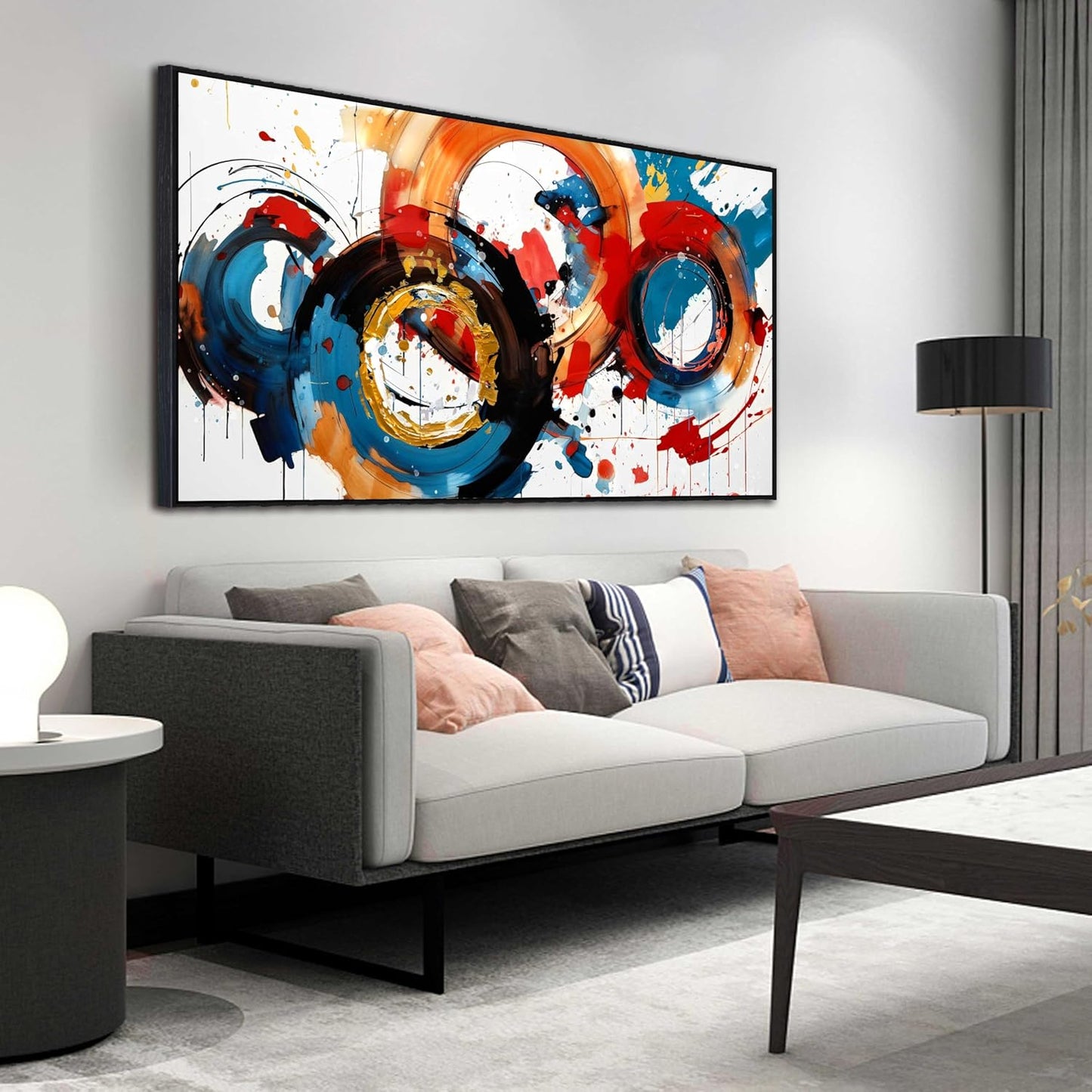 Abstract Wall Art With Black Wood Frames Large Canvas Prints Modern Living Room Bedroom Home Office Wall Decor Framed Colorful Circle Abstract Picture Ready to Hang Size 30x60