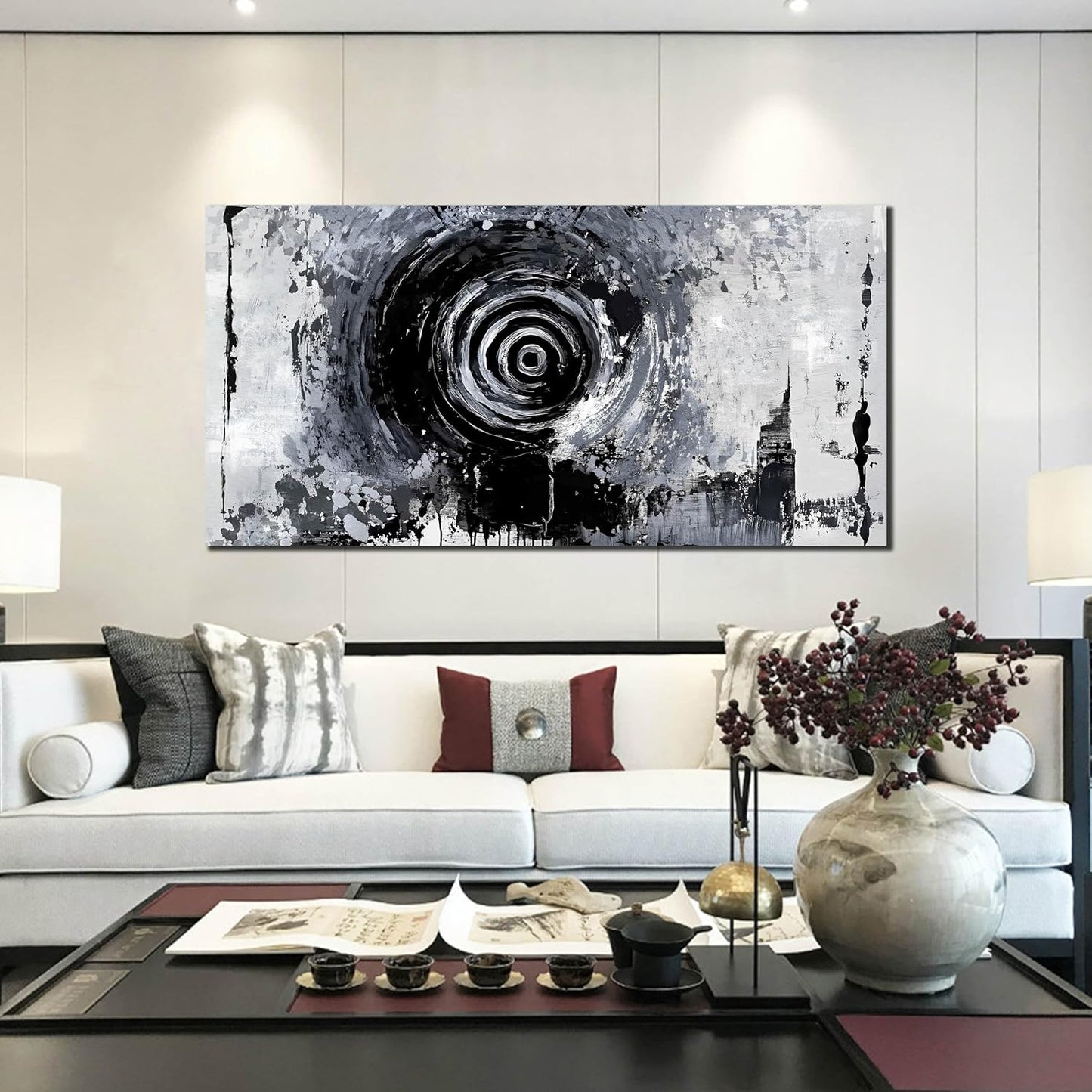 Abstract Large Wall Art for Living Room - Black and White Canvas Wall Art for Office - Modern Art Wall Decor for Bedroom Size 29" x 59"