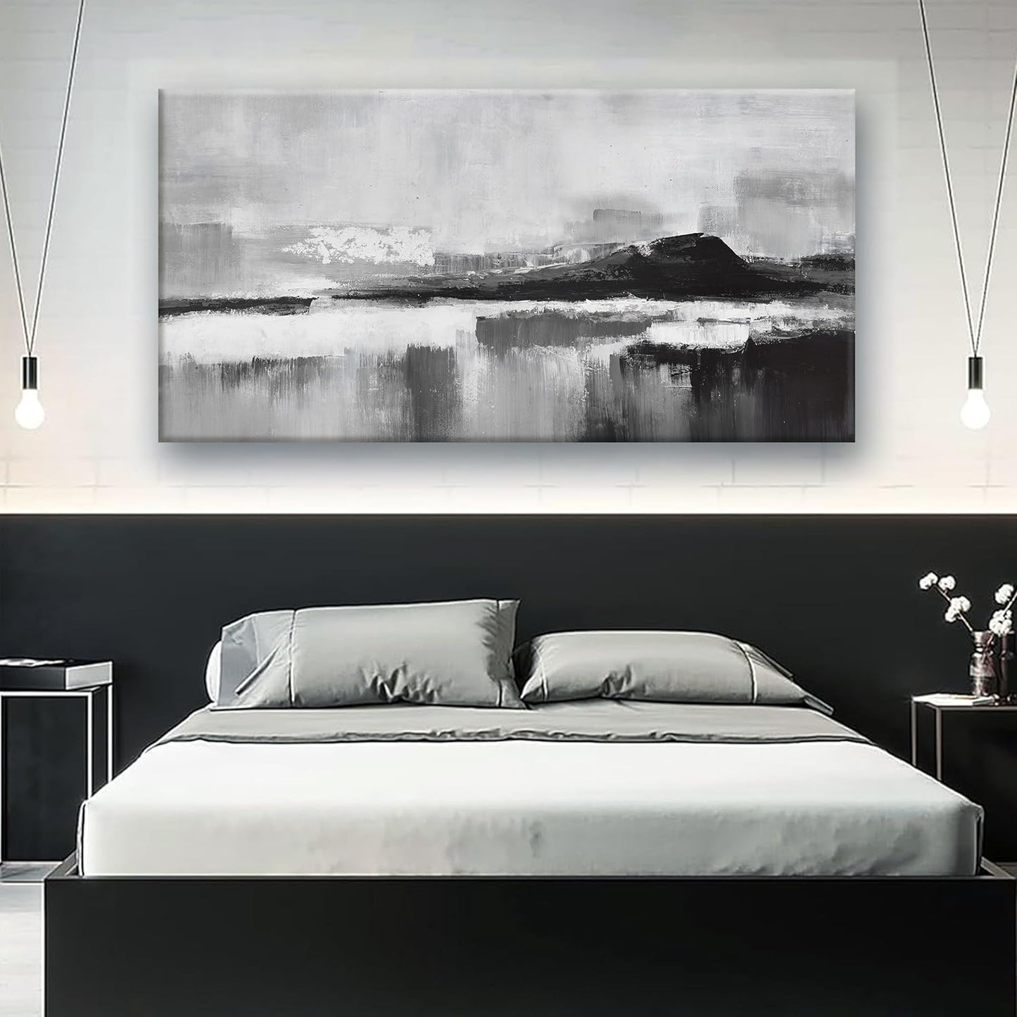 Modern Abstract Wall Art - Black & White Canvas Prints for Living Room, Bedroom, Kitchen & Office - 24x48