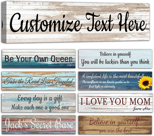 CHAOSETKEN Custom Text Sign Wall Art Personalized Family Quote Wall Decor Family Sign Canvas Prints Customized Wood Text Quote Pictures Rustic Farmhouse Decor Framed (16L x 4W)