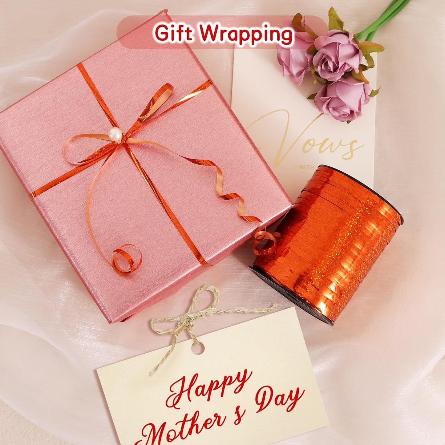 BEISHIDA 500 Yards Orange Ribbon Crimped Curling, Balloon String Shiny Metallic Roll for Gift Wrapping Ribbon Birthday Halloween Fall Harvest Retirement Party Decorations