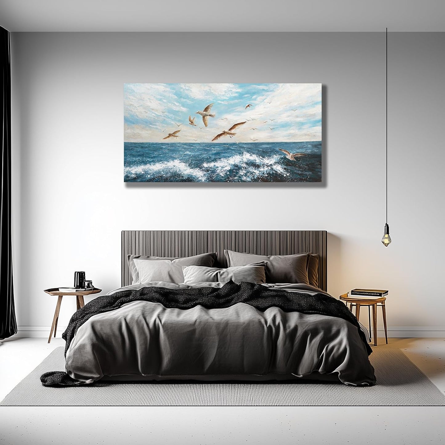 Belmrxne Ocean Wall Art Blue Wall Decor Vogue Artwork Modern Aesthetic Canvas Painting for Living Room Bedroom Dining Room Office Home Decor 20x40 inch