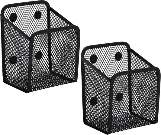 Black Small Magnetic Basket Set of 2, Refrigerator Basket, Magnetic Baskets Heavy Duty, Magnetic Storage for Locker Organizer Holder for Whiteboard Office, 3.7"x2.7"x4.8"