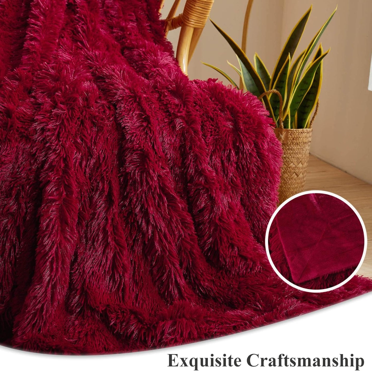 XeGe Luxury Faux Fur Throw, Red Soft 50x60 Fluffy Blanket, Shaggy Plush Decorative Couch Blanket, Autumn Cute Furry Fuzzy Lap Bed Throw for Kids Women Men Teen Girls