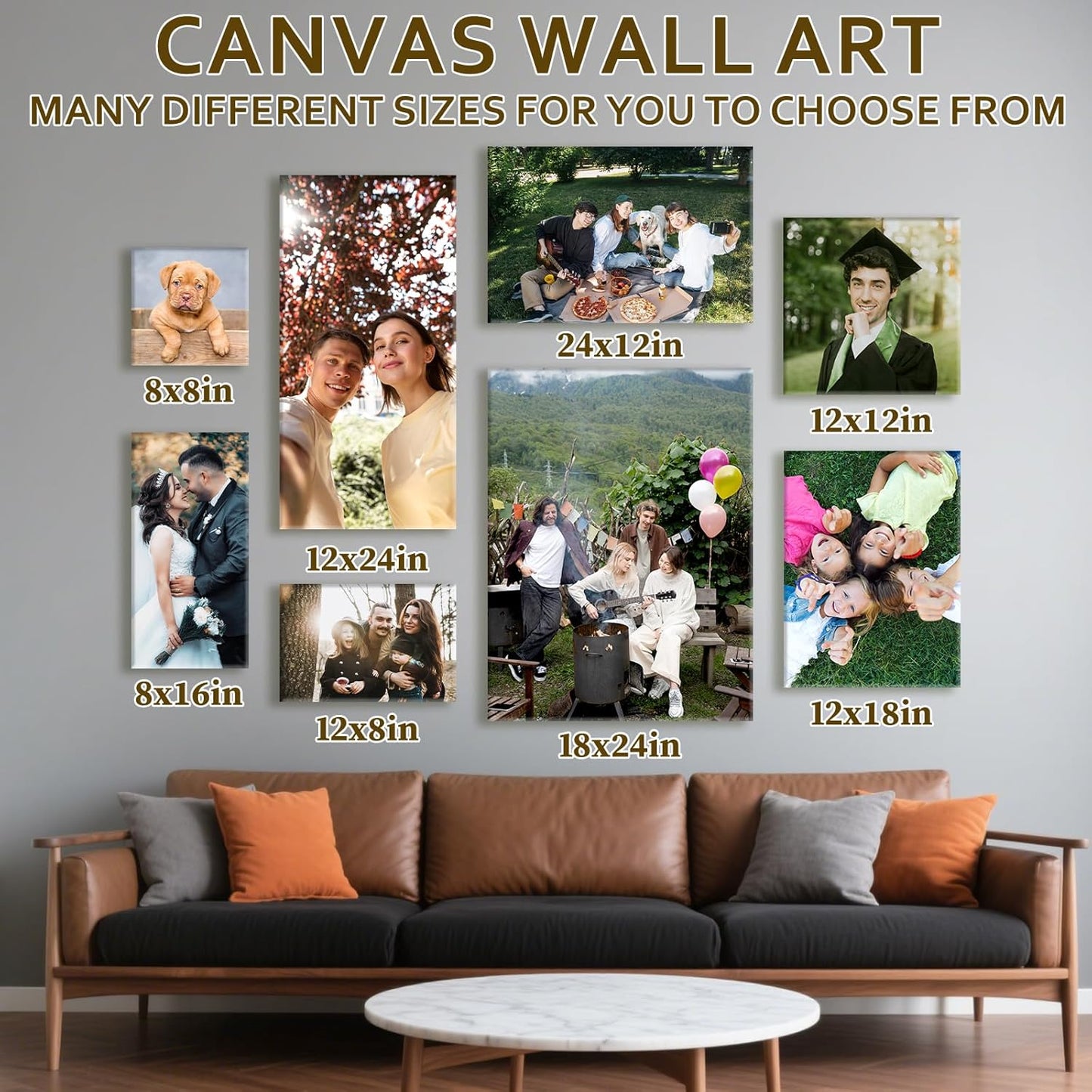 Custom Canvas Prints with Your Photos - Personalized Pictures Print, Customized Photo Gifts, Wall Art Poster Canvas Printing for Wedding, Family, Baby, Pets, Home Office Decor, Wrapped Frame 24x24