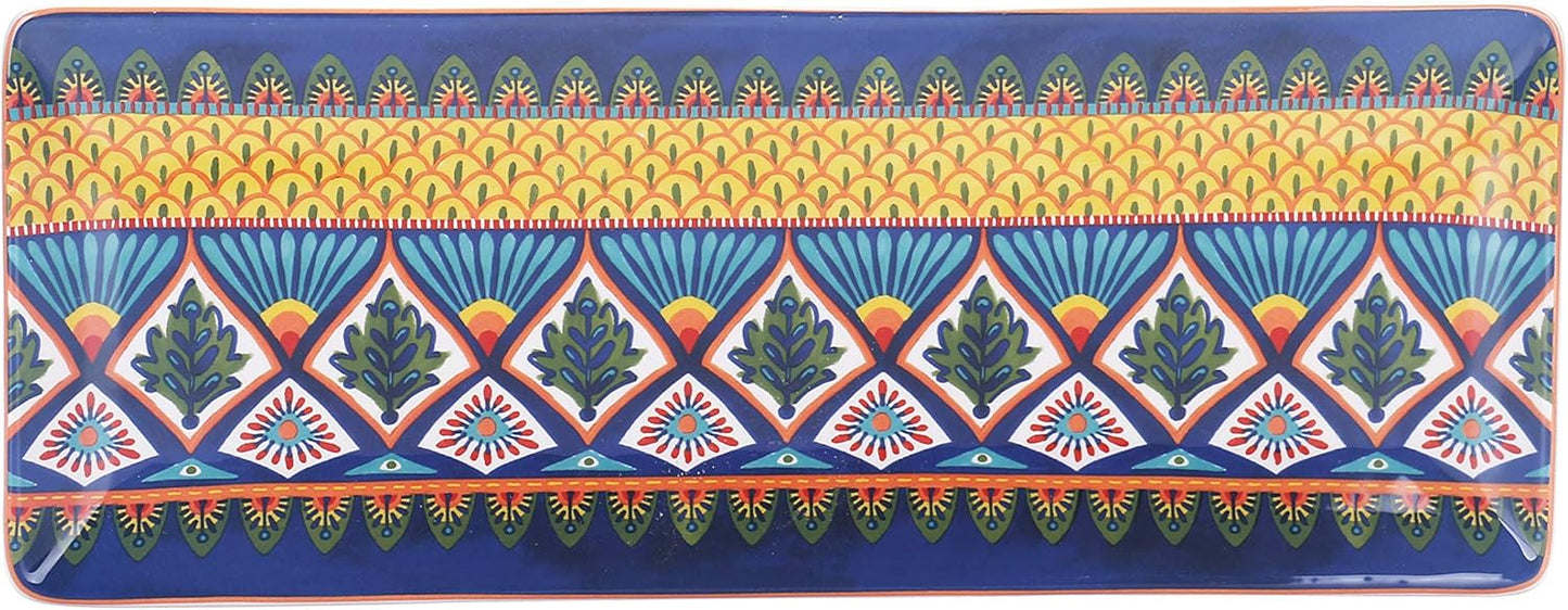 Bico Havana Ceramic 14 inch Rectangular Serving Platter, Set of 2, for Serving Salad, Pasta, Cheese, Ham, Appetizer, Microwave & Dishwasher Safe