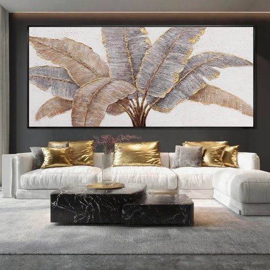 Gold Line Canvas Wall Art Leaves Wall Decor Modern Art Prints 32"x70" Bedroom Artwork for Wall Over Bed Art for Living Room