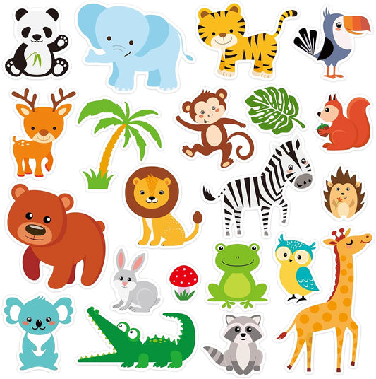 40 PCS Jungle animals Thick Gel Clings Winter Safari Window Gel Clings Decals Stickers for Kids Toddlers and Adults Home Airplane Classroom Nursery Winter Zoo Animals Party Supplies Decorations