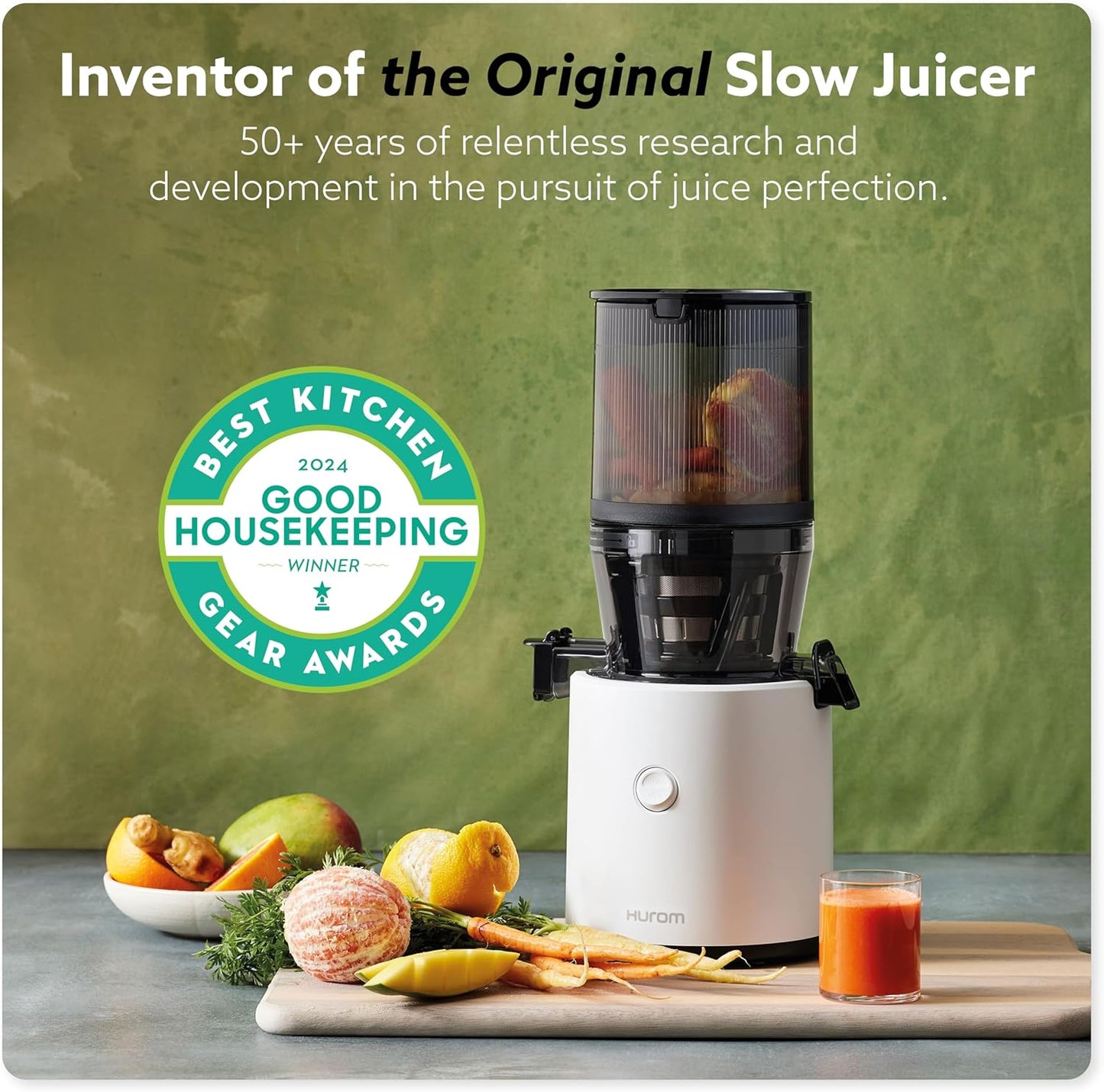 Hurom H320 Cold Press Juicer Machine, Easy to Clean Masticating Slow Juicer, Coarse Strainers, Self-Feeding, Hands Free, Family Size, Quiet Motor, Easy Assembly (Black)