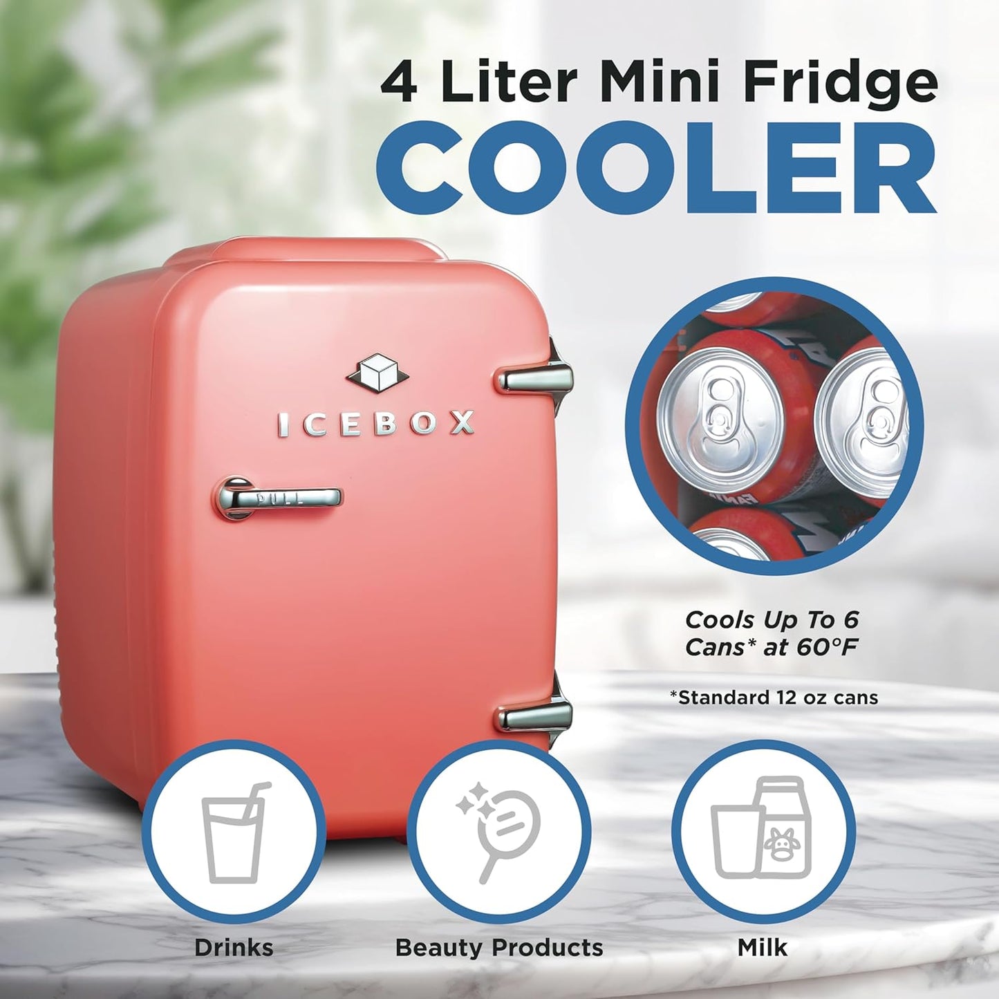 IBMF4BLS Fridge for Bedroom, Skincare, Portable Cooler & Warmer for Makeup, for Office & Home Refrigerator, Mini (4 L / 6-Can), Blush Red