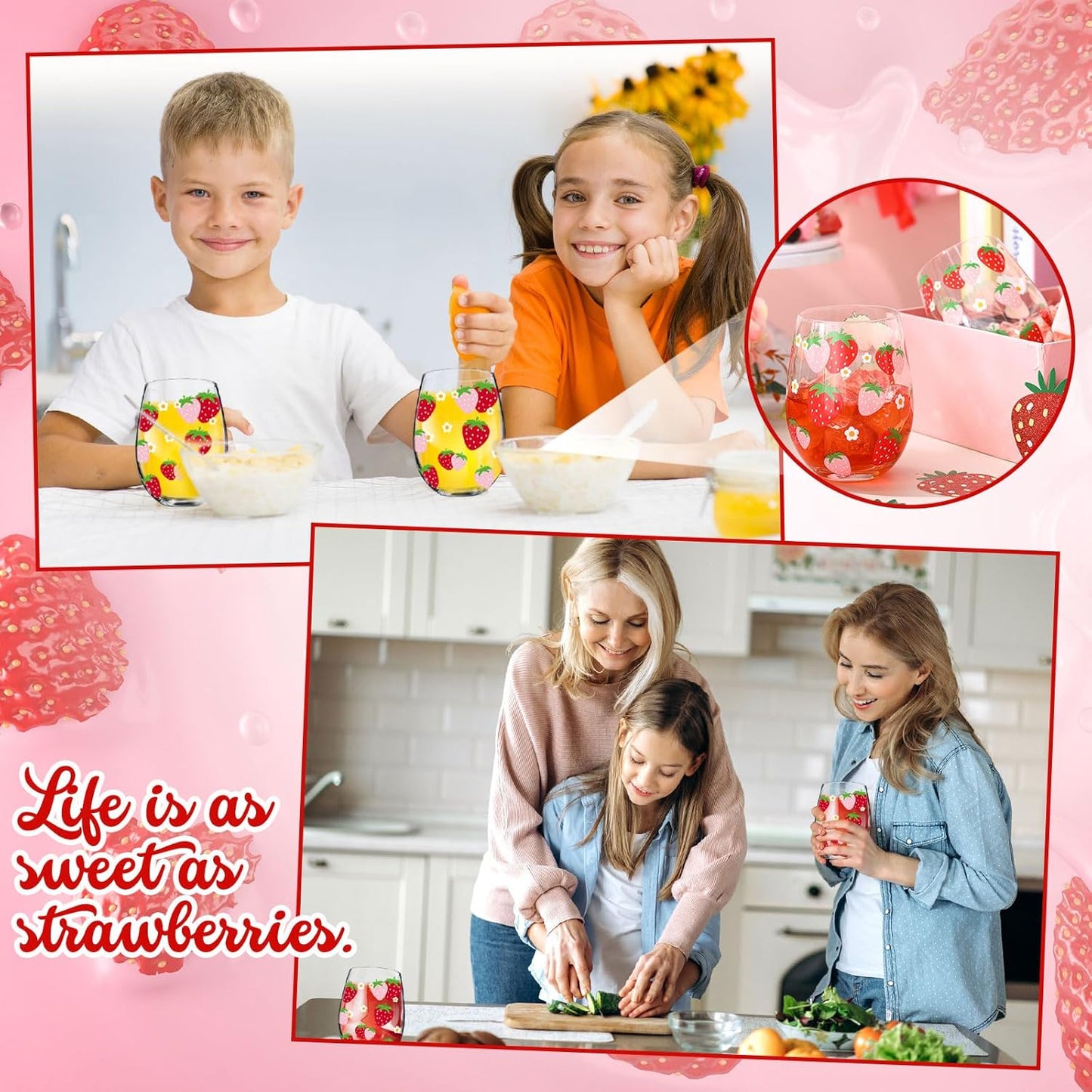 Sliner 2 Pack 17oz Strawberry Stemless Wine Glasses for Women Strawberry Cups Colorful Conversation Drinking Glass for Mother's Day Gift Birthday Party Supplies Graduation Gifts Theme Events