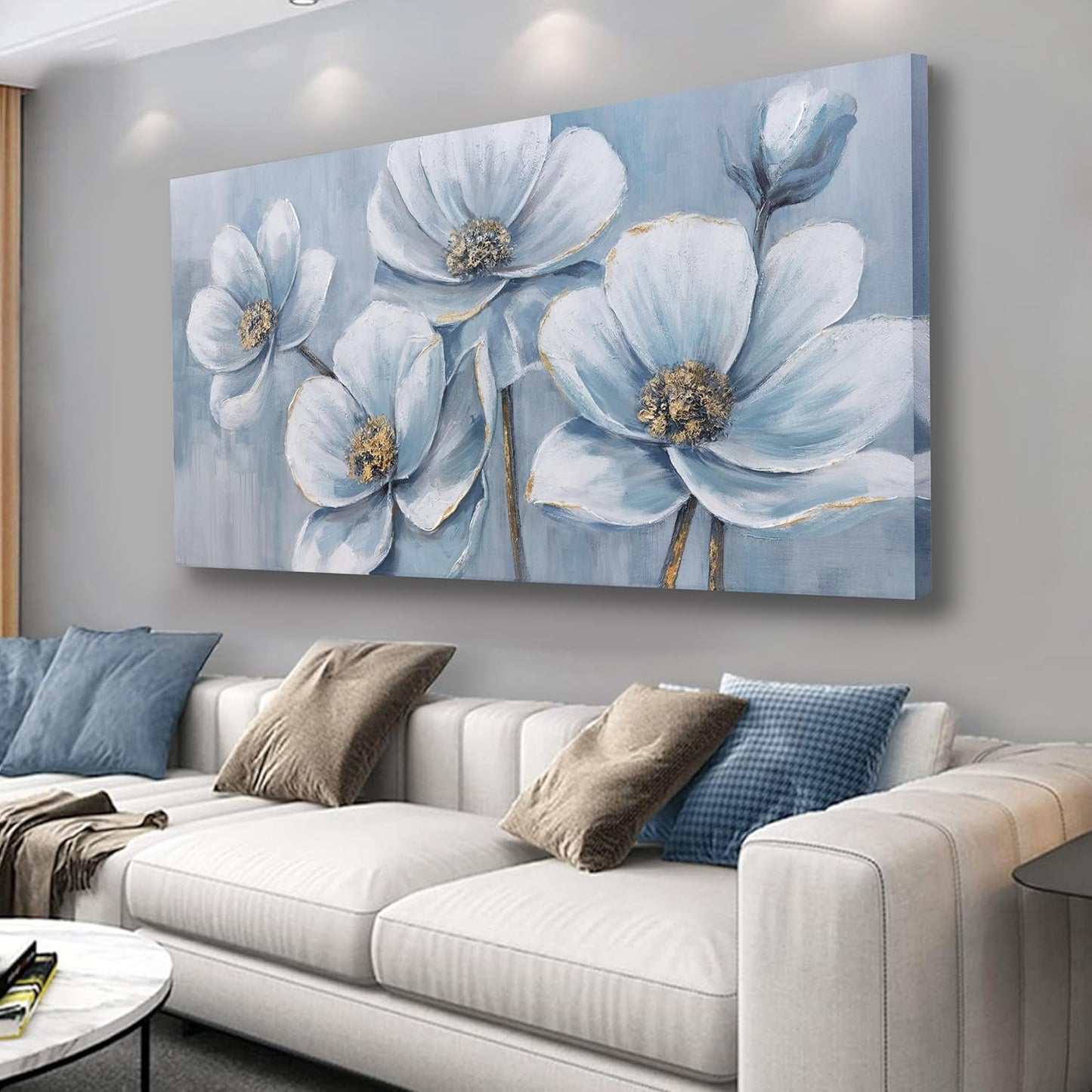 Belmrxne Floral Art Wall Decor White Wall Art Pop Canvas Painting Modern Aesthetic Prints Artwork for Living Room Bedroom Dining Room Office Home Decor 20x40 inch
