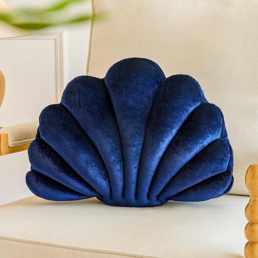 Navy Blue Seashell Throw Pillows, Shell Shaped Throw Pillows, 18 Inch Soft Velvet Home Decorative Pillow Plush Cushion for Bed Couch Living Sofa Room Decor Accent Throw Pillow