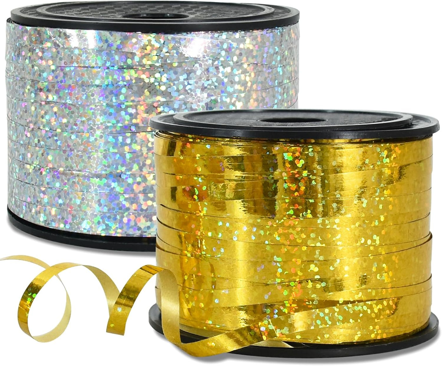 BEISHIDA 2 Pack 100 Yards Gold Silver Glitter Ribbon Balloon String Shiny Metallic for Gift Wrapping Birthday Party Festival Art Craft Decor Florist Flowers Decoration
