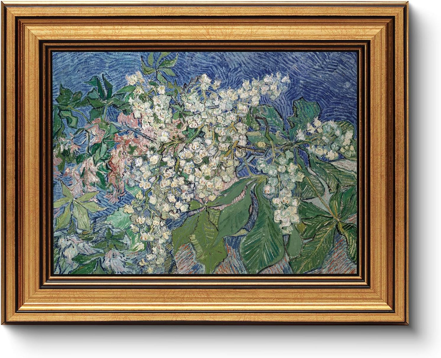 HUARCEY Gold Framed Vintage Wall Art for Living Room, Flowers Painting Canvas Prints Shelf Decor for Kitchen, Van Gogh Bedroom Wall Art, Christmas Gifts for Friends or Family ( Chestnut Branches 8"x10" )