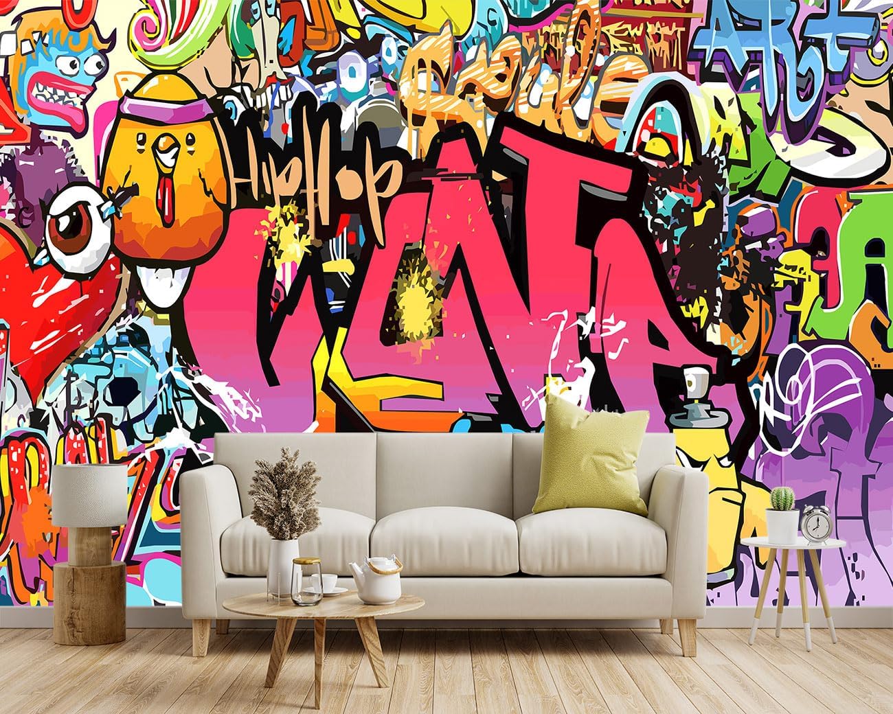-Street Art Graffiti Wallpaper Fabric Wallpaper Living Room Bedroom Bathroom Boys Girls Children's Room Abstract Large Wall Mural- 160"x108"（ not Peel and Stick）
