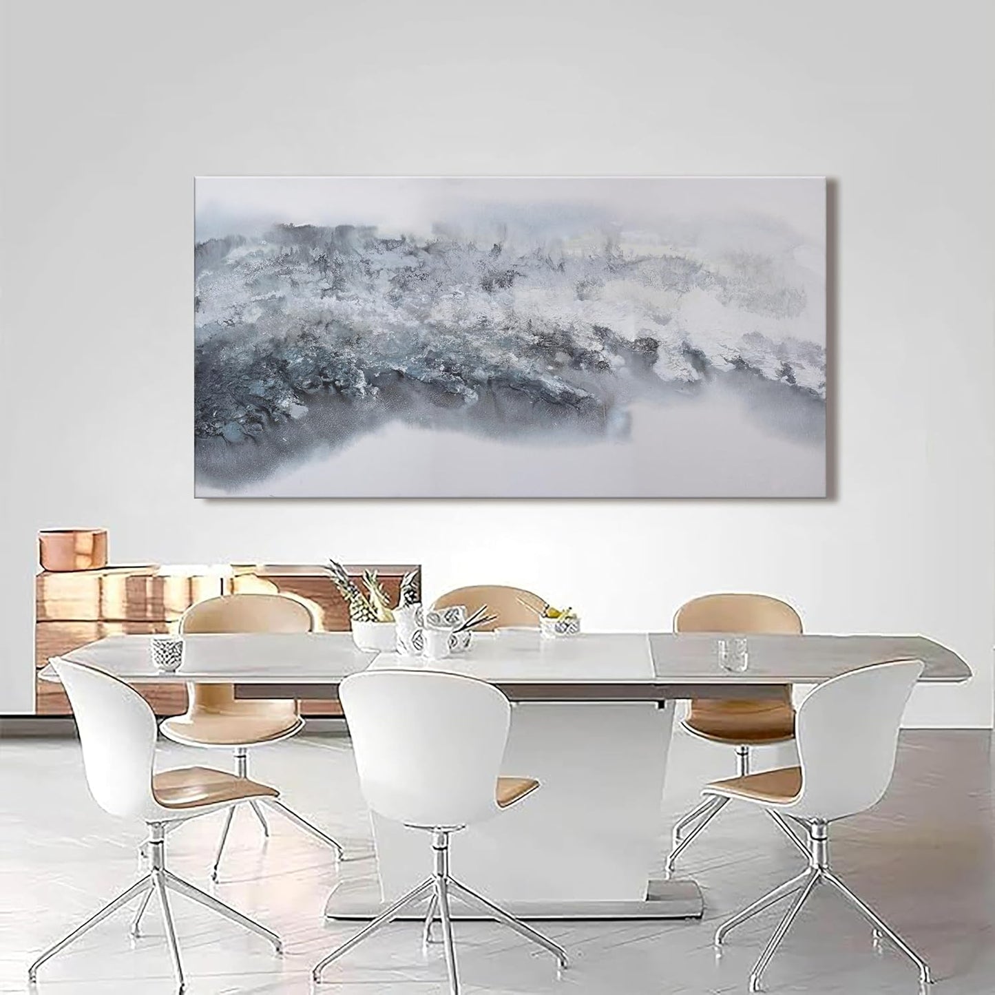 White Abstract Wall Art Decor Grunge Room Decor Art Grey Canvas Wall Decoration 20" x 40"Painting Artwork for Bedroom Home Office Dining Room Decoration