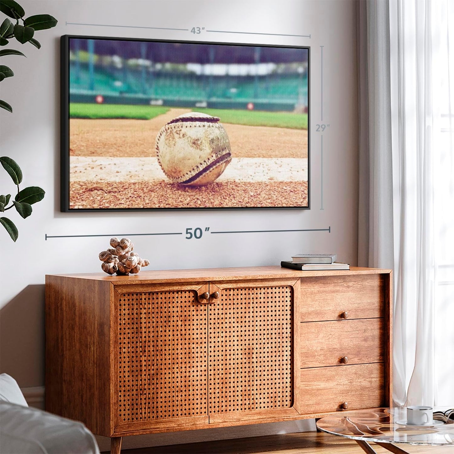 ElephantStock Baseball In Stadium Wall Art - Horizontal Framed Canvas - 1-Piece Living Room Wall Decor - Car Photography Canvas Print - Brown and Beige Decor for Wall - 43" X 29"