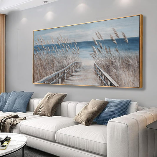 Wall Art Decor Canvas Print Painting Reed And Blue Coast Landscape Picture Artwork Framed Wall Decor For Living Room Bedroom Living Room And Apartment 20x40 Inch