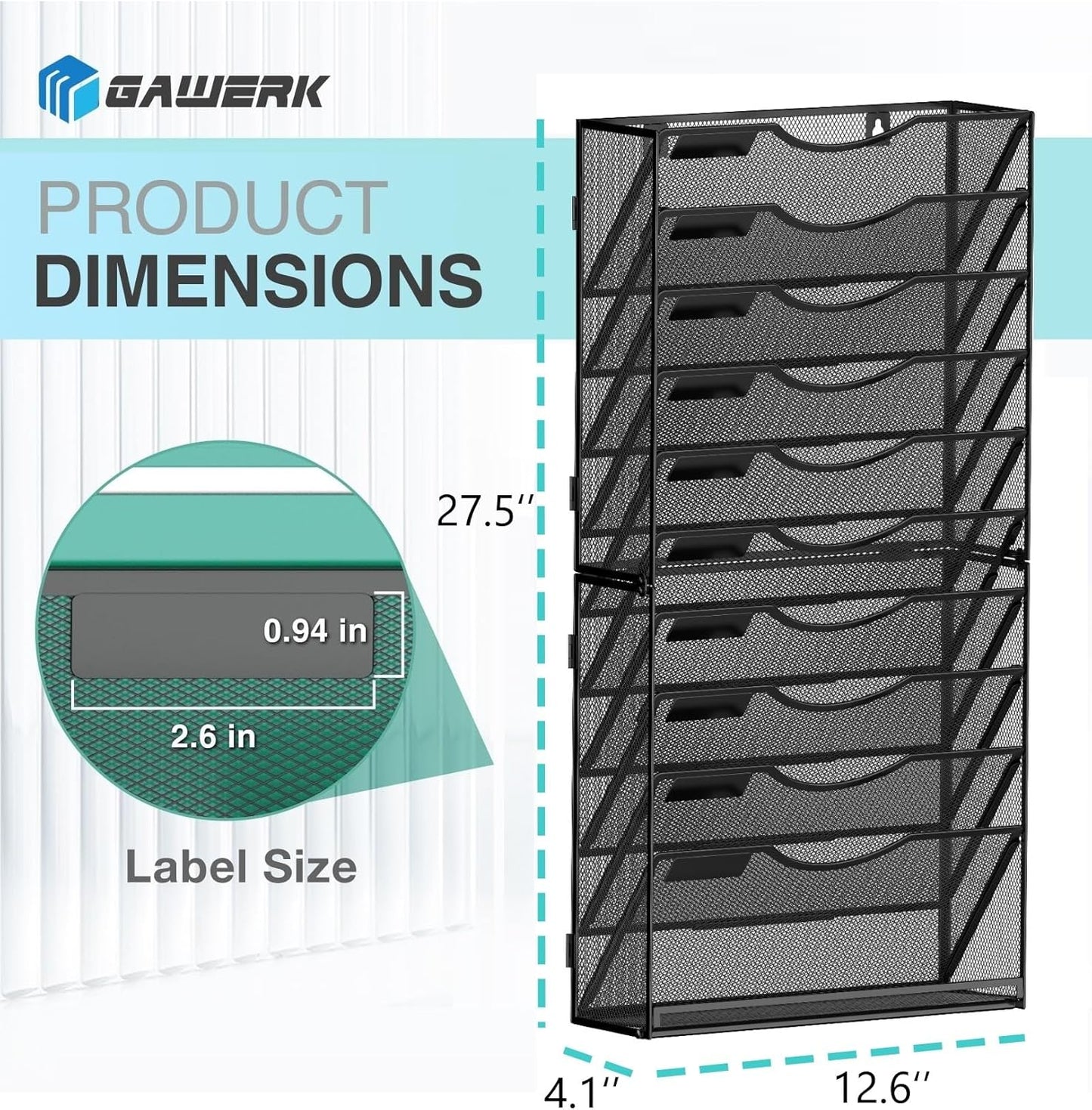 11-Tier Wall File Organizer Hanging Wall File Holder Wall Mount Paper Folder Organize, Mesh Magazine Document Mail Organizer Wall Organizer for Office School Home, Black