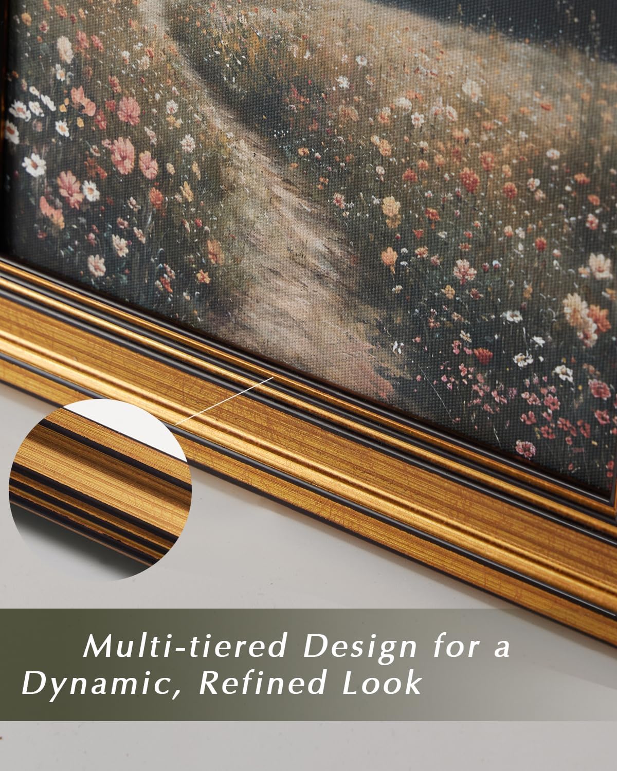 HUARCEY Gold Framed Vintage Wall Art for Living Room, Flowers Painting Prints Shelf Decor for Kitchen, Aesthetic Bedroom Wall Art, Christmas Gifts for Friends or Family (Crushed Flower - 8"x10")