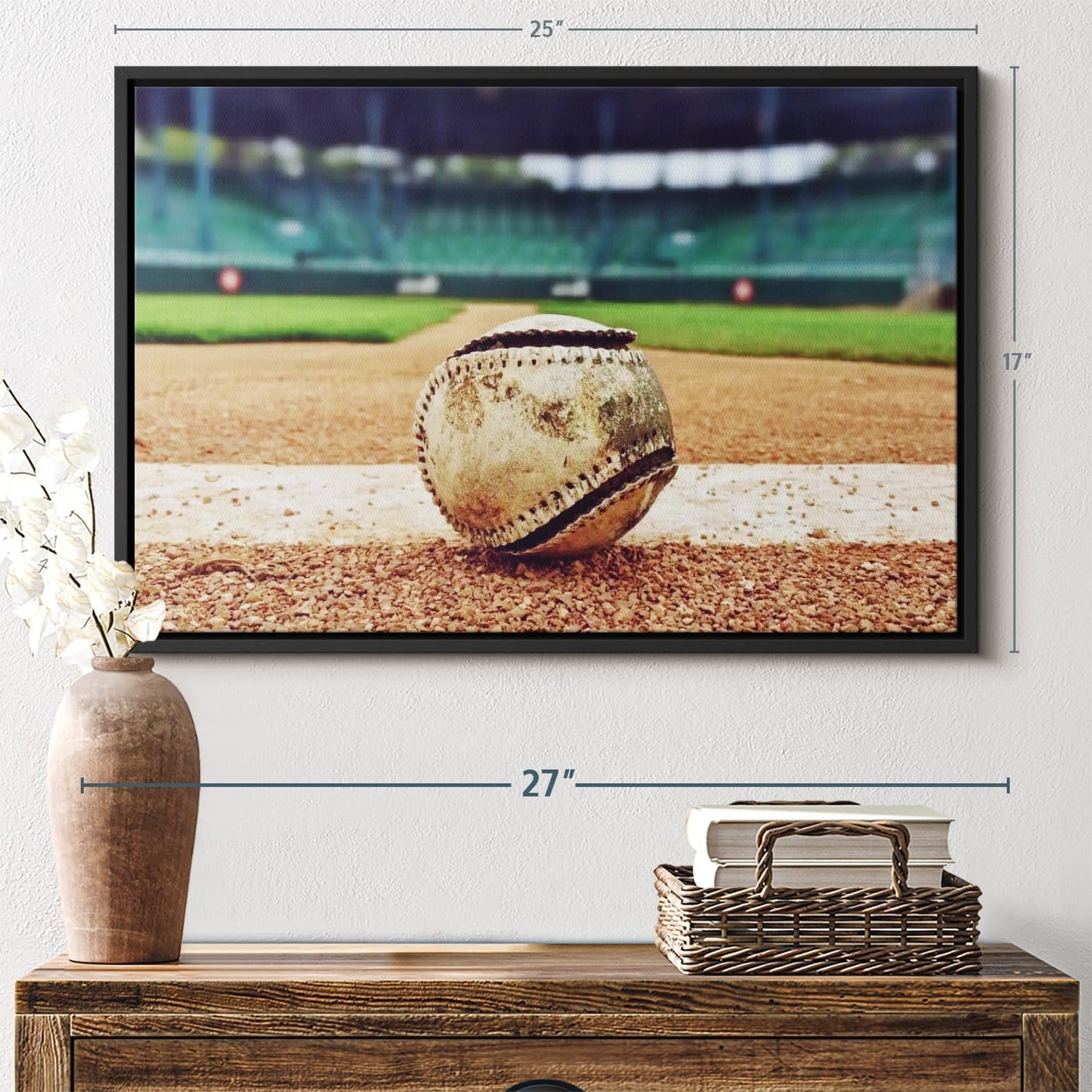 ElephantStock Baseball In Stadium Wall Art - Horizontal Framed Canvas - 1-Piece Living Room Wall Decor - Car Photography Canvas Print - Brown and Beige Decor for Wall - 25" X 17"