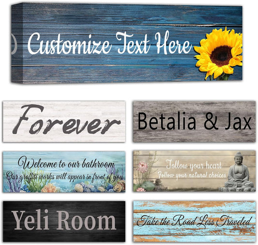 CHAOSETKEN Custom Text Sign Wall Art Personalized Family Quote Wall Decor Family Sign Canvas Prints Customized Wood Text Quote Pictures Rustic Farmhouse Decor Framed (12L x 4W)