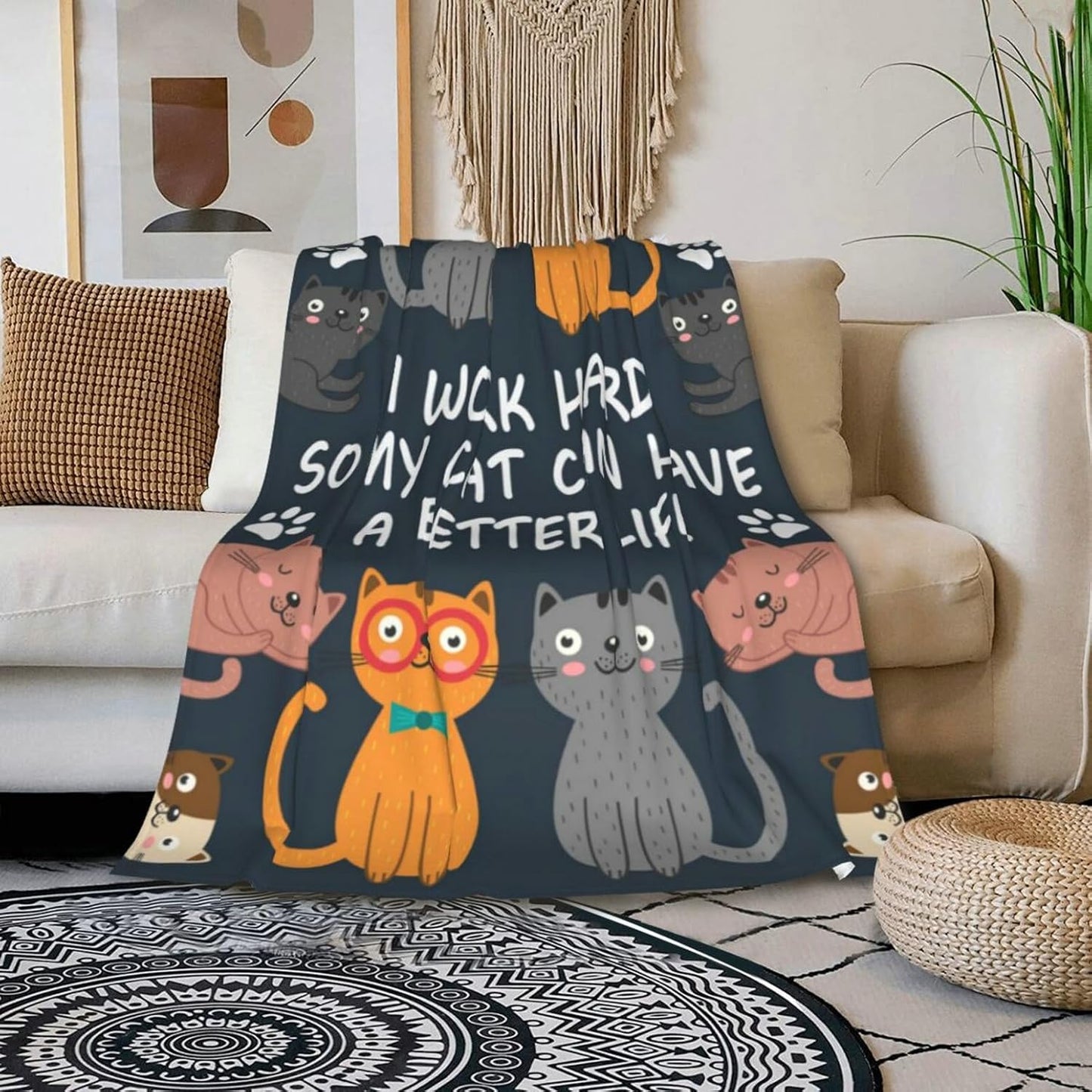 HGOD DESIGNS Cats Throw Blanket Funny Cat Blanket Animals Pet Pattern s Flannel Soft Warm Cozy Fuzzy 40"x50" Throw Blanket for for Women and Men
