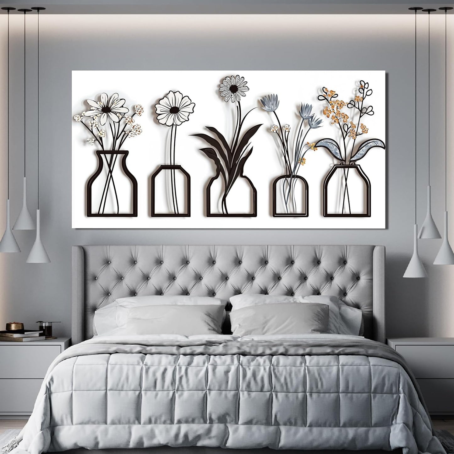 Canvas Wall Art Decor Modern Black and White Wall Art Decoratiions Abstract White Flower Wall Art Prints Minimalist Art Work for Wall Decor Pictures for Living Room Home Office Decor 24" X 48"