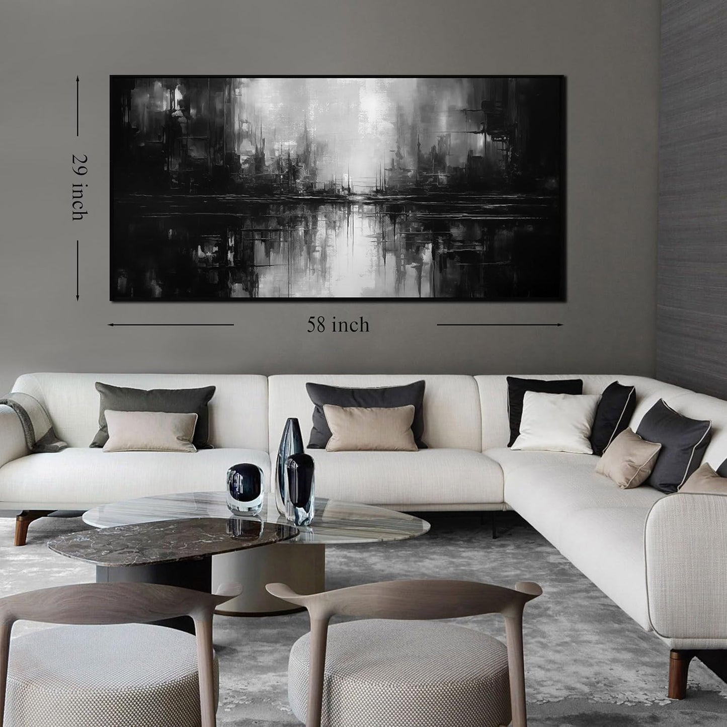 Abstract Painting Canvas Wall Art Living Room Black Wall Decor for Bedrom Home Office Decor Large Picture Frames for Wall 29 x 58 Inch