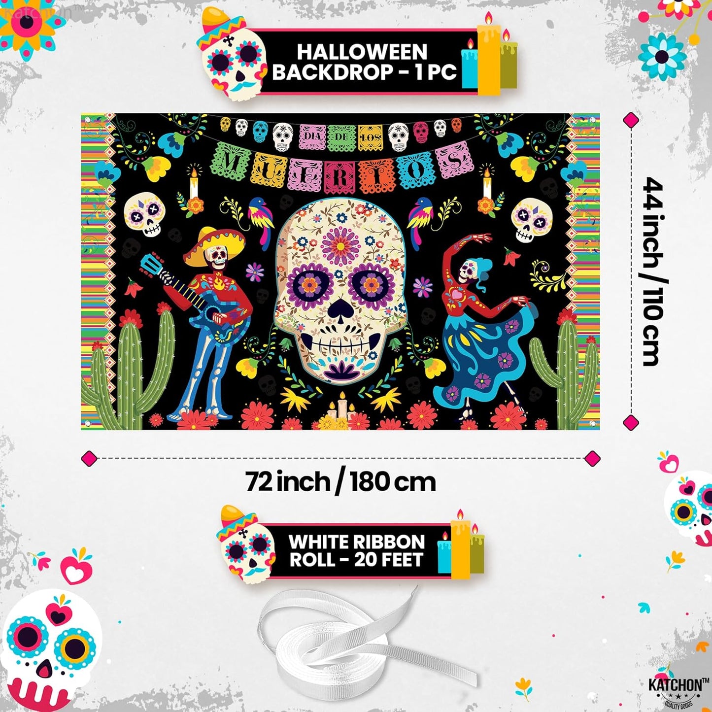 KatchOn, Day of the Dead Backdrop - XLarge, 72x44 Inch | Mexican Halloween Banner for Day of the Dead Decorations | Dia De Los Muertos Backdrop, Dia De Los Muertos Decorations, Halloween Decorations