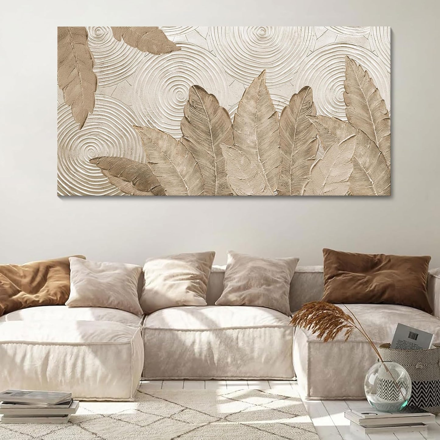Minimalist & Modern Art for Bedroom Decor Framed Abstract Artwork for Walls Neutral & Contemporary Beige Wall art - Artwork for Living Room and Boho Style Large Abstract Wall Art 29×58IN