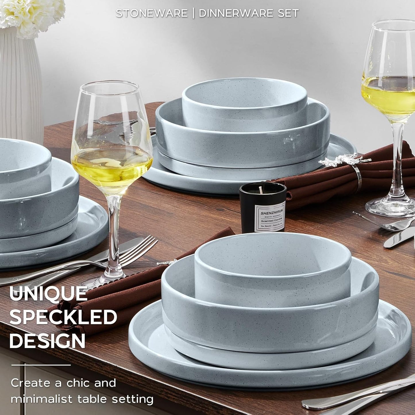 Onader Dinner Plates and Bowls Sets, 8 Pieces Stoneware Dinnerware Service for 2, Gray Ceramic Kitchen Dish Set, Speckled Dishware Dining Ware - Slate Gray