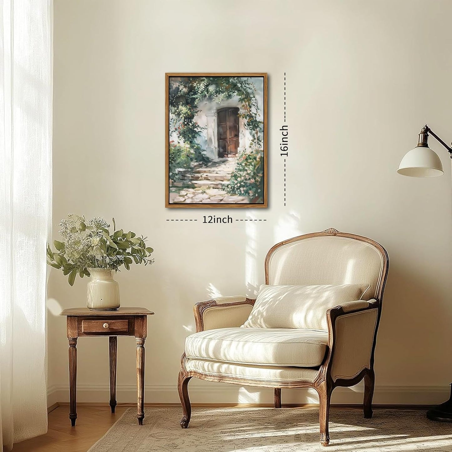 Floating Framed Canvas Vintage Wall Art, Rustic Cottage Spring Garden Oil Paintings Print, Country Floral Pictures Wall Decor for Living Room Bedroom Office Home Decor 12x16 inch