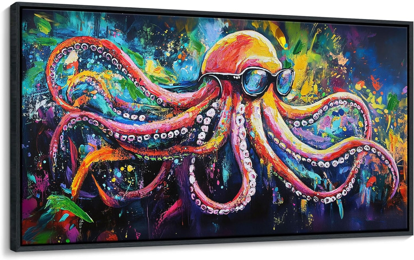 JEAWA Framed Canvas Wall Art, Abstract Octopus Pictures Cool Poster Printing Modern Pop Street Graffiti Art Texture Wall Painting for Living Room Bathroom Bedroom Men Room Home Decor 20x40 IN
