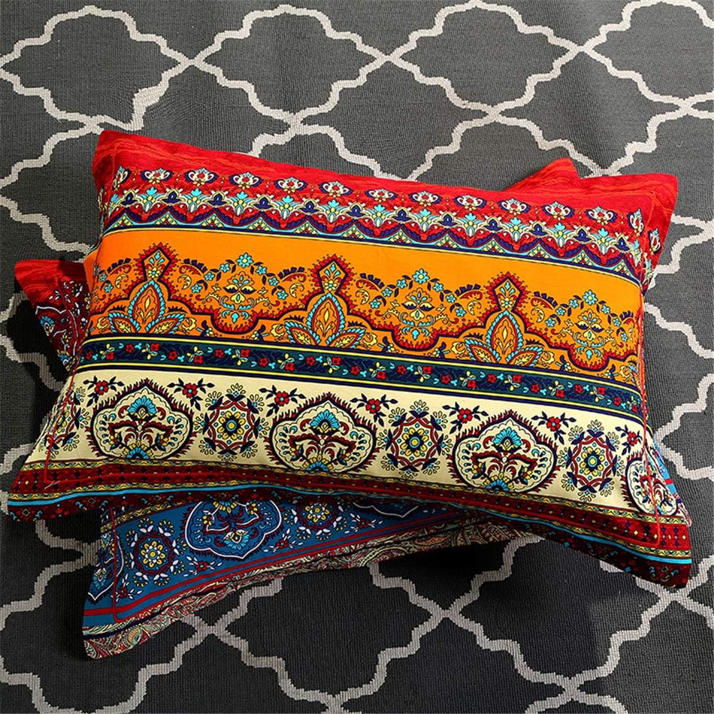 ABREEZE 3Pcs Bohemia Retro Bedding Ethnic Vintage Floral Duvet Cover Boho Bedding 100% Brushed Cotton Bedding Sets Damask Paisley Coloful Mandala Down Comforter Cover,Cal.King