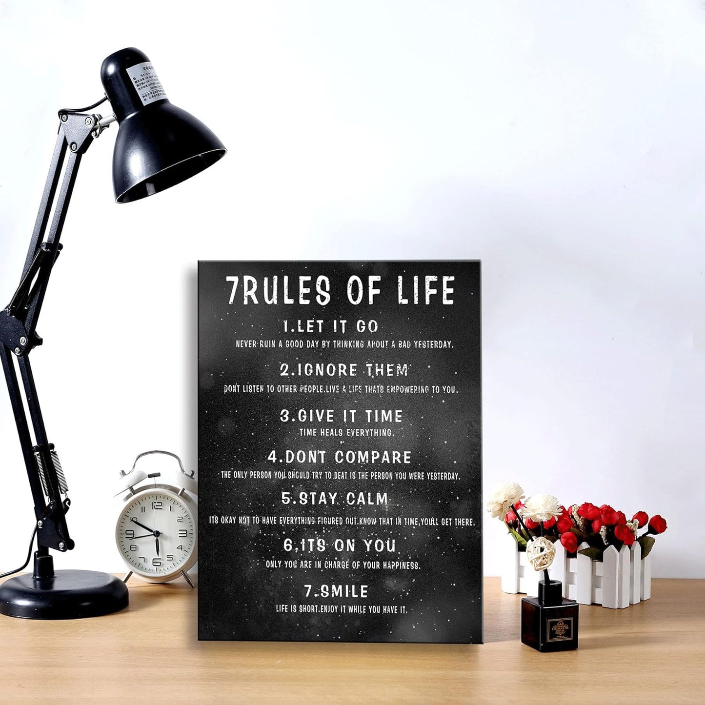 7 Rules of Life Wall Art Motivational Inspirational Poster Printed on Canvas Wall Decor for Living Room or Office Size11.5 x 15 Inch Framed Canvas Prints For Bedroom or Home Art Decoration Positive