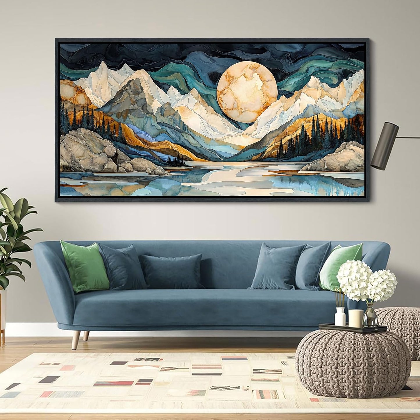 JEAWA Framed Canvas Wall Art - Large Abstract Painting Decor, Textured Mountain Pictures as Gifts for Friends, Modern Art Prints for Bedroom Living Room Bathroom Home Decoration, 29x58 IN