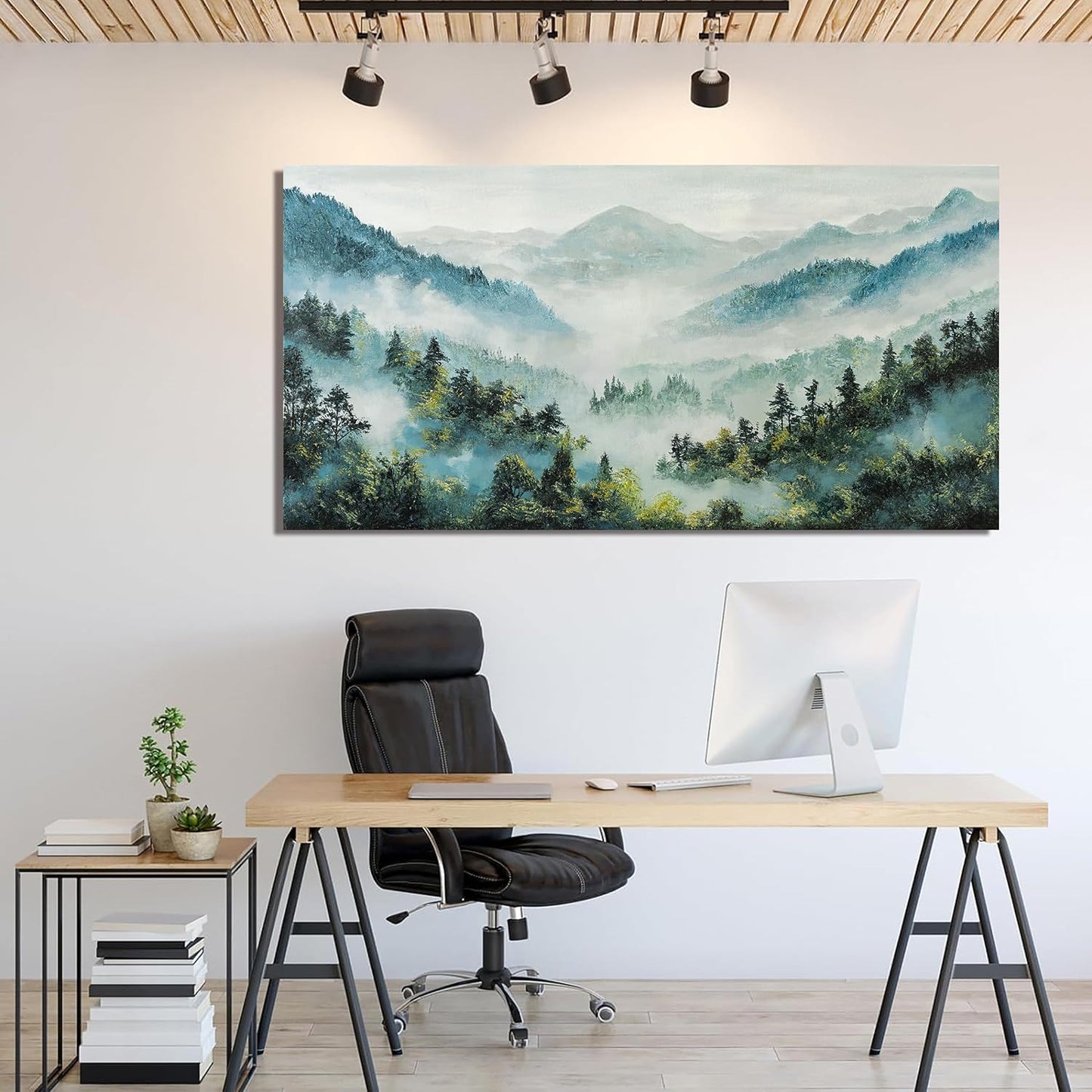 Canvas Wall Art Decor Artwork for Walls Mountain Botanical Wall Art Decor Large Landscape Wall Art for Living Room White Foggy Forest Wall Art Prints for Room Ofiice Bedroom Wall Decor 24" x 48"