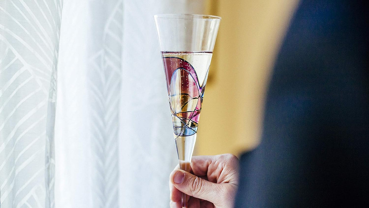 Victoria Barcelona Champagne Flute - 7.5 Oz Mouth-Blown Hand Painted, Antoni Gaudi & Murano Inspired Artistic Unique Gift Ideas Anniversary, Birthday, Weddings, Women & Men (2, Sagrada Red)