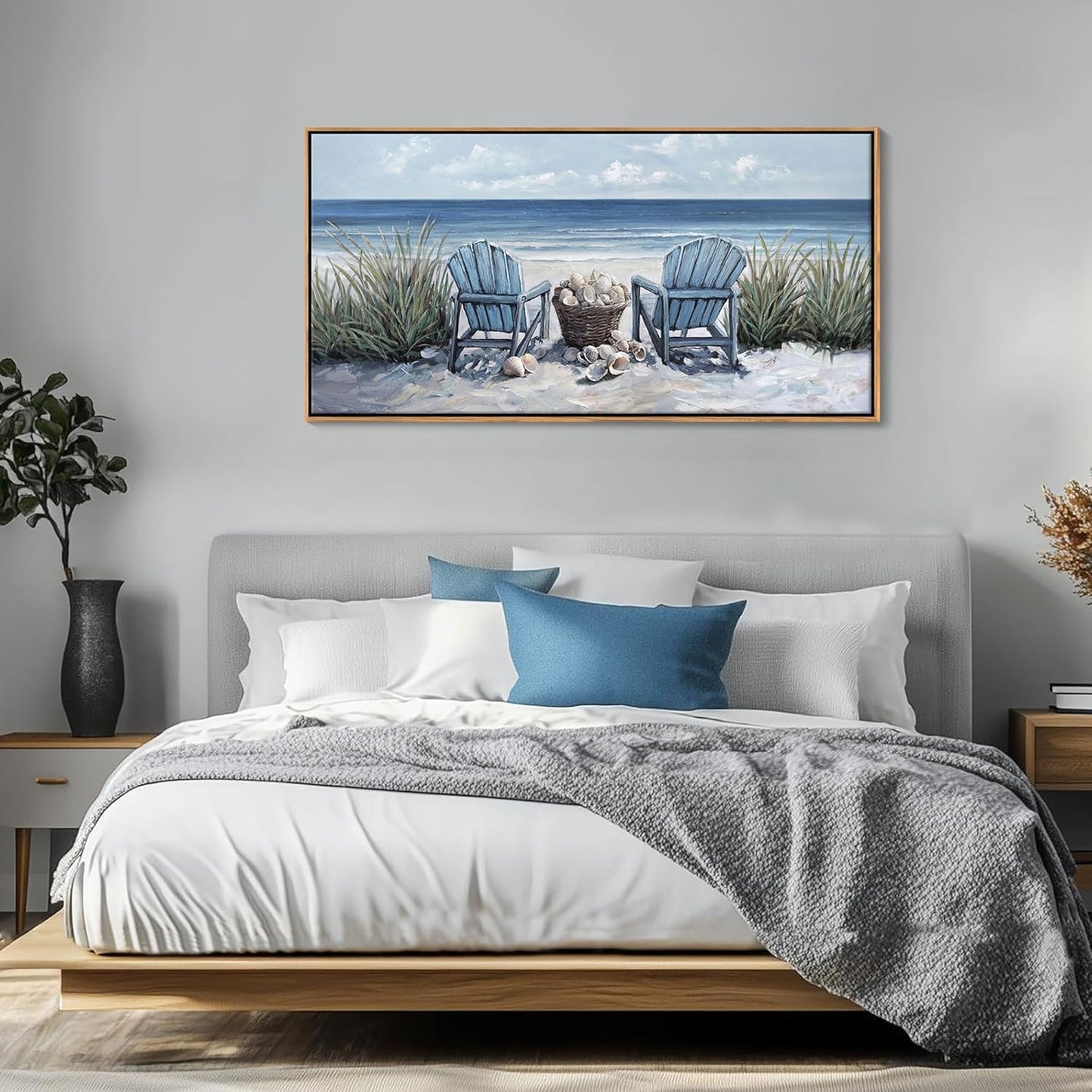 HGUAOA Coastal Wall Art - Large Landscape Wall Pictures for Living Room, Bedroom Pictures, Ocean Beach Artwork, Blue Wall Art, Above Bed Decor, Coastal Landscape Wall Decor,Framed Beach Pinting