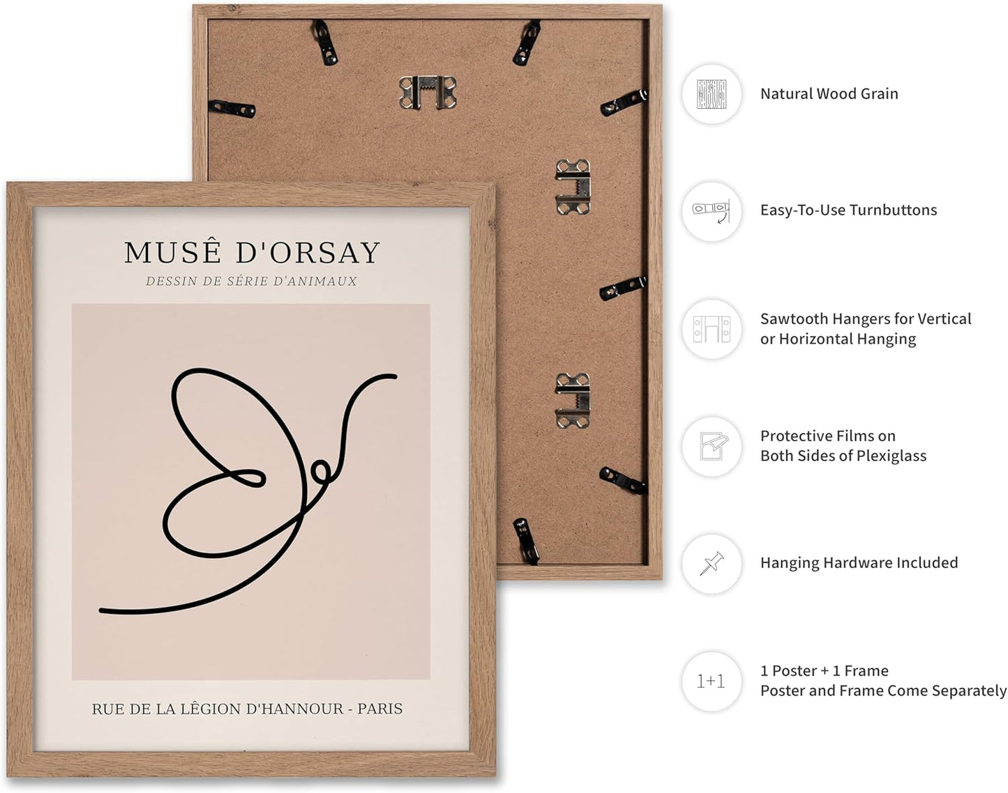 Poster Master Vintage Poster - Retro One Line Butterfly Drawing Print - Butterfly Line Art - Minimal Gift for Him, Her, Animal Lover - Abstract Decor for Home, Office, 11x14 Beige Framed