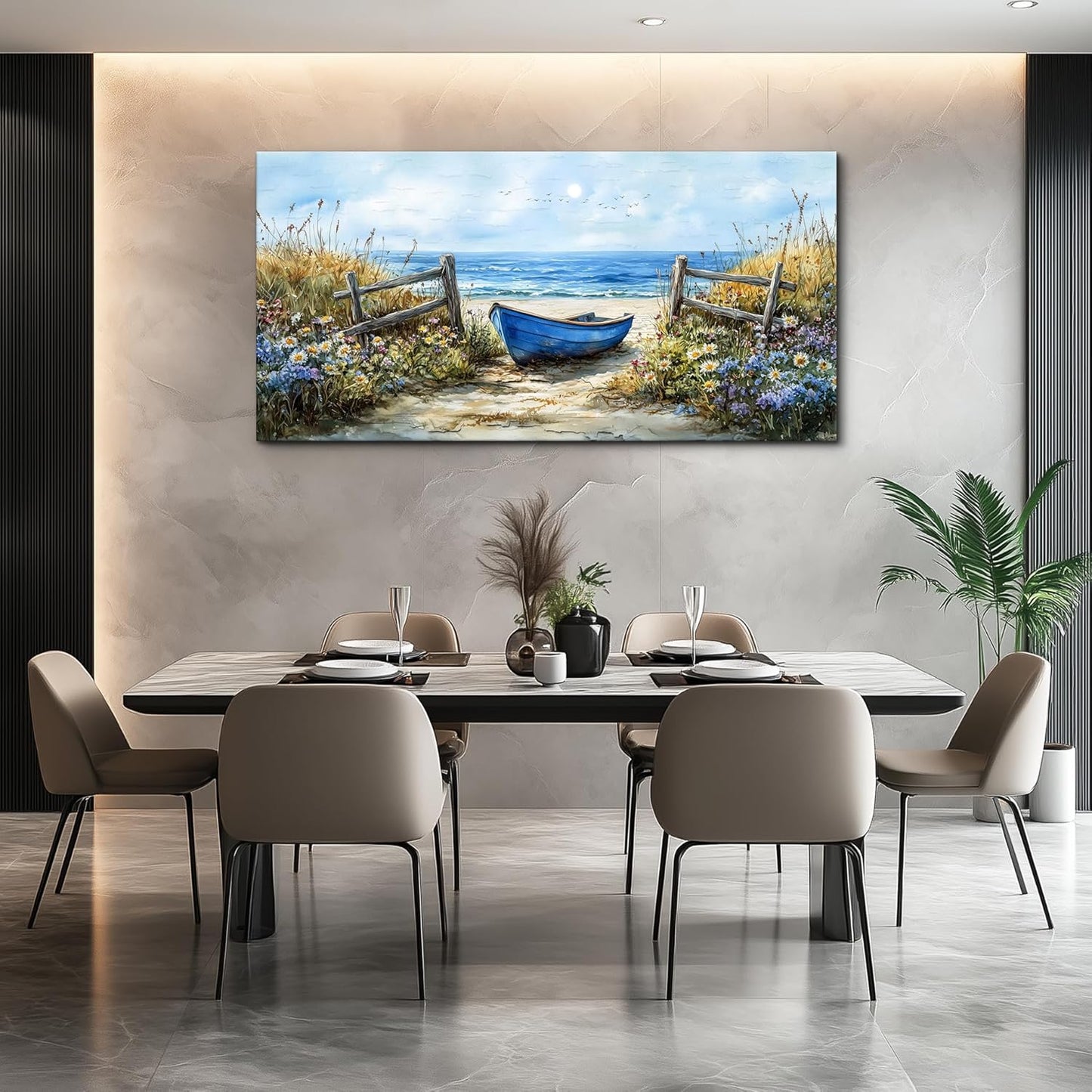 ZUITINGHUA Canvas Wall Art For Living Room Large Wall Decor For Office Bedroom Decorations Seaside Landscape Pictures Boat Painting Artwork Room Wall Mural Aesthetic Home Decor 30x60 In