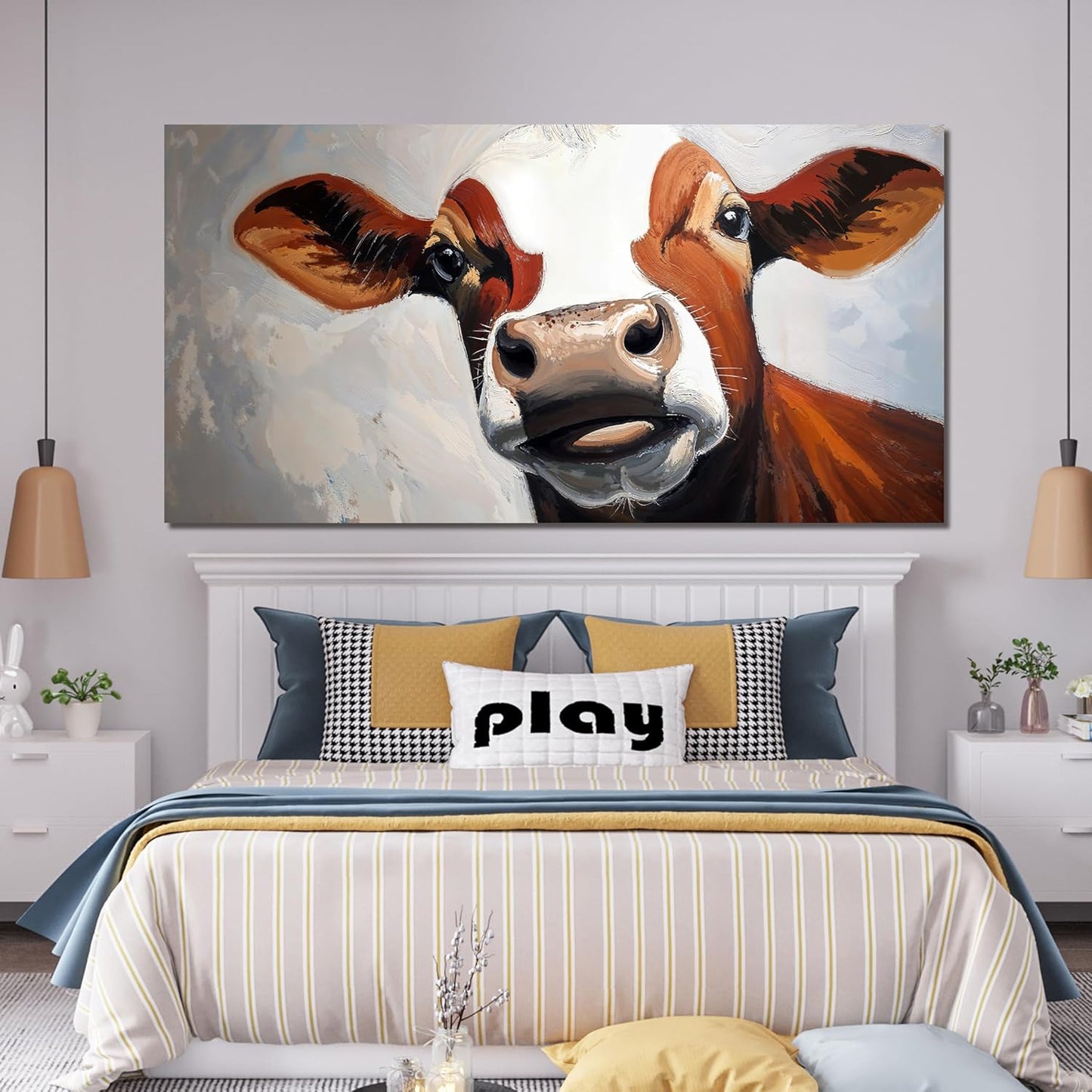 Canvas Wall Art Decor Canvas Abstract Large Living Room Decor Wall Highland Cow Modern Abstract Wall Art Black And White Wall Art Canvas Print Work For Home Kitchen Office Wall Decor 29" X 58"
