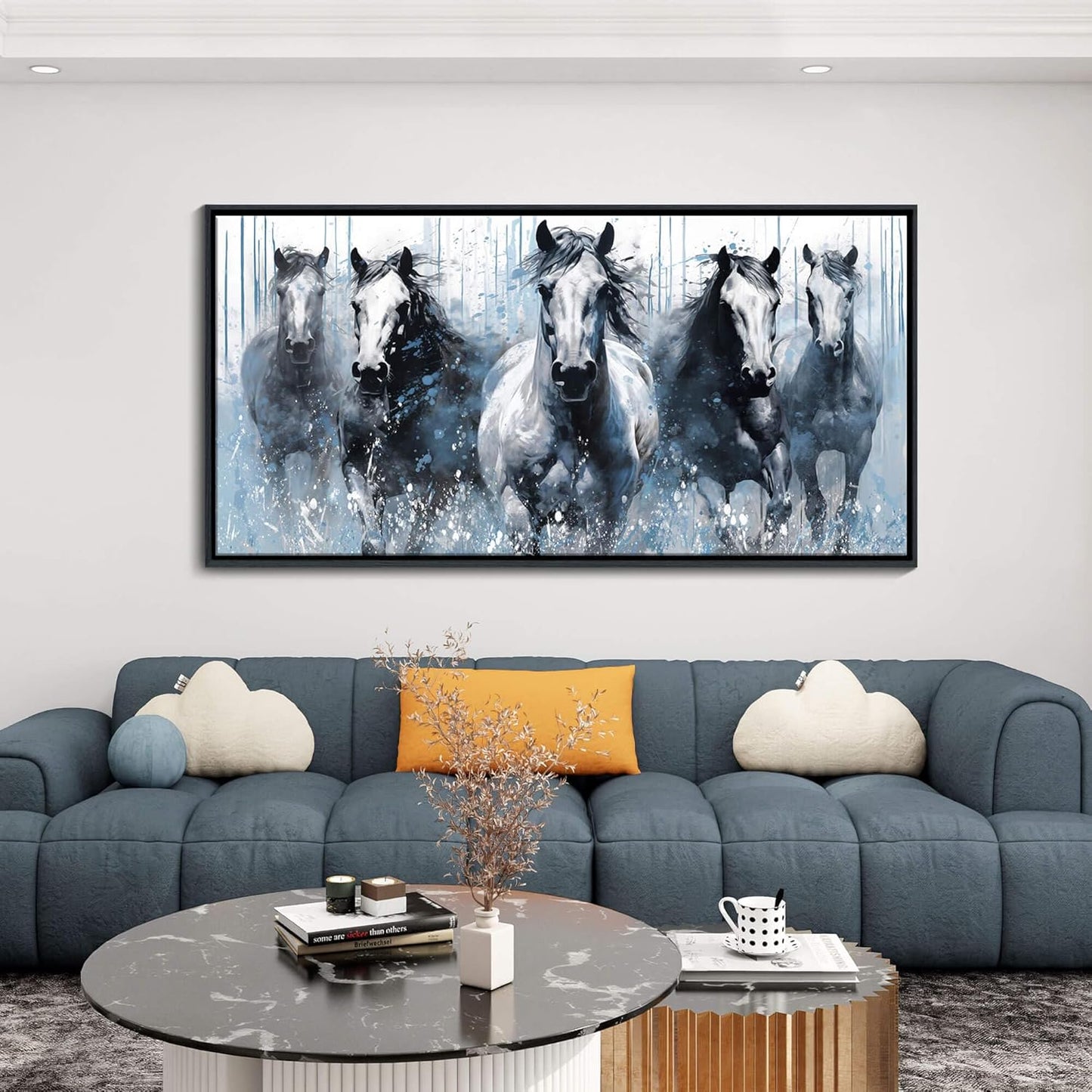 DUNHUANG ART Running Horses Canvas Wall Art - Equine Themed Galloping Animals in the Sand - Rustic Horse Decor for Living Room, Bedroom, Office 24"x48"
