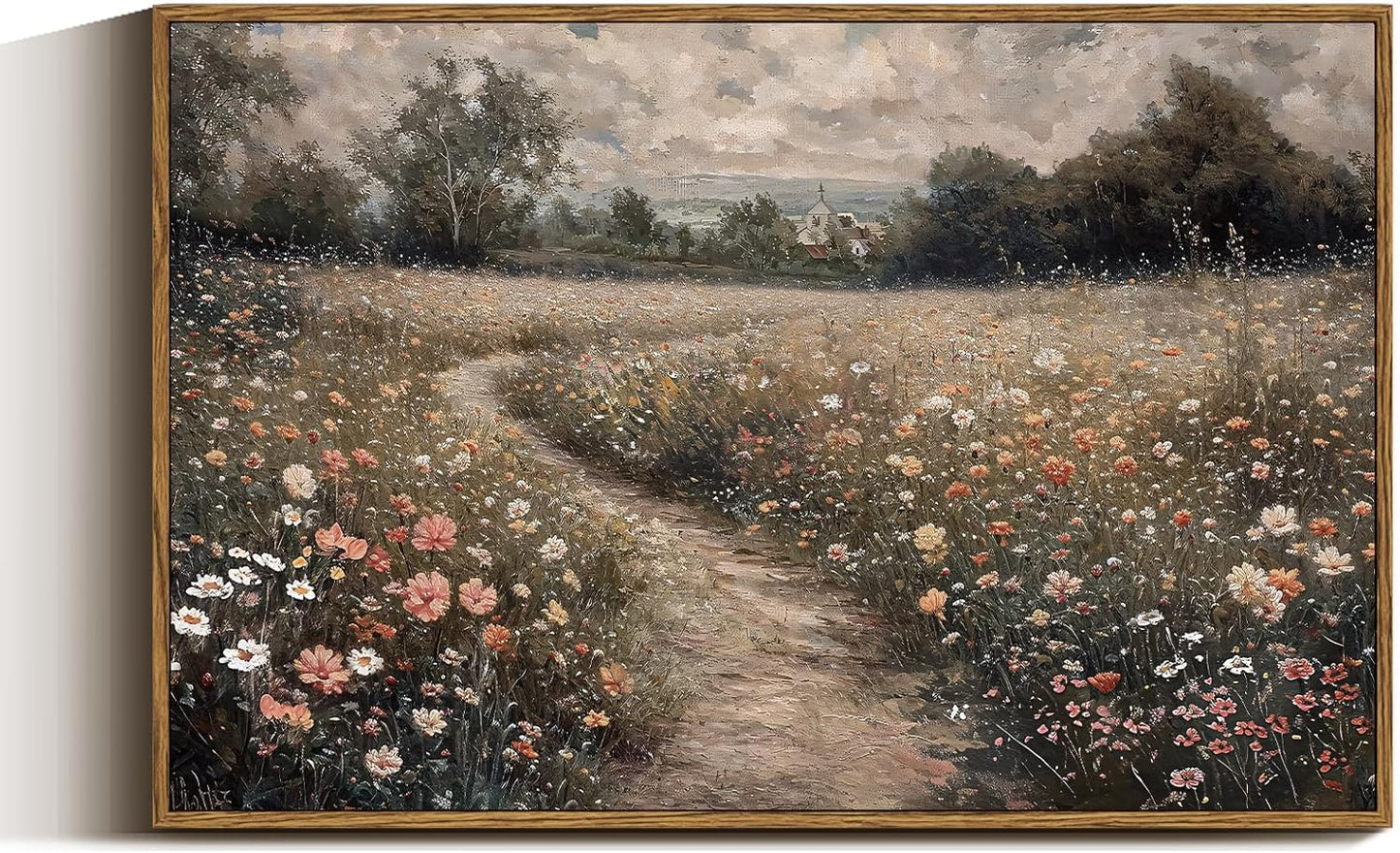 VIYYIEA Framed Canvas Wall Art Home Decor Vintage Landscape Nature Country Wildflower Paintings Farmhouse Pictures Floral Artwork Rustic Flower Prints Cottagecore Living Room Bedroom Bathroom 16x24in