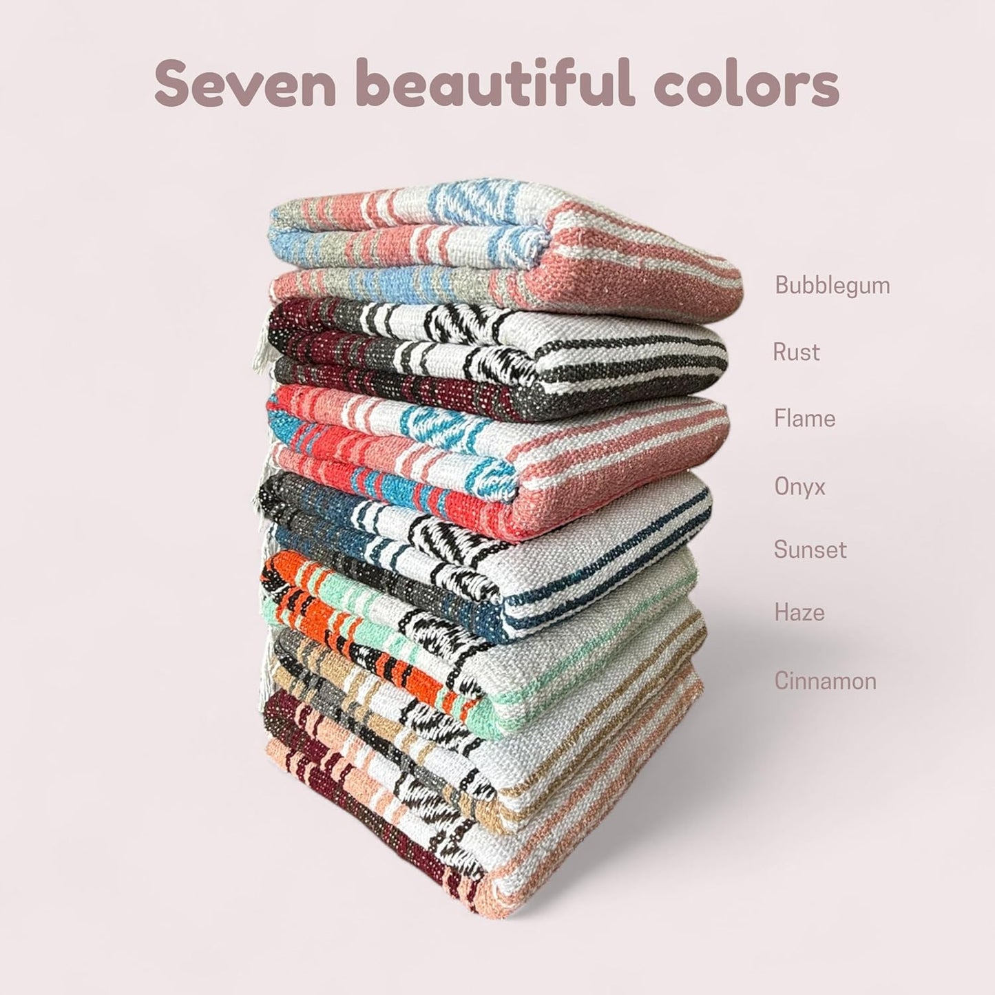 Traditional Handwoven Mexican Blanket, Large Falsa Serape - Soft & Durable - Vibrant Beach, Picnic, Yoga & Camping Mat - Lightweight Boho Throw 70"x50" (Bubblegum)